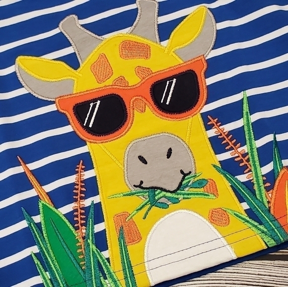 Boys Summer Safari Jungle T-Shirts Embroidered Giraffe and Zoo Animals T-Shirts - Picture 5 of 11